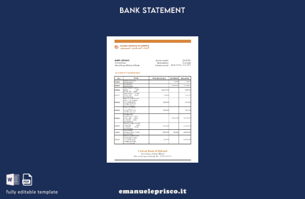 modello excel di estratto conto della Banca centrale di Gibuti in stile verifica